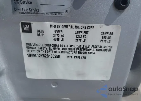 2002 Cadillac Eldorado Esc из США, поврежденный, VIN 1G6EL12Y62B100250